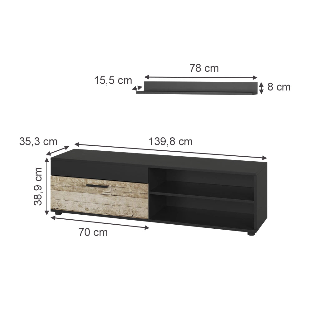 Vicco Parete attrezzata Rovere nero/sabbia con 1 lembo