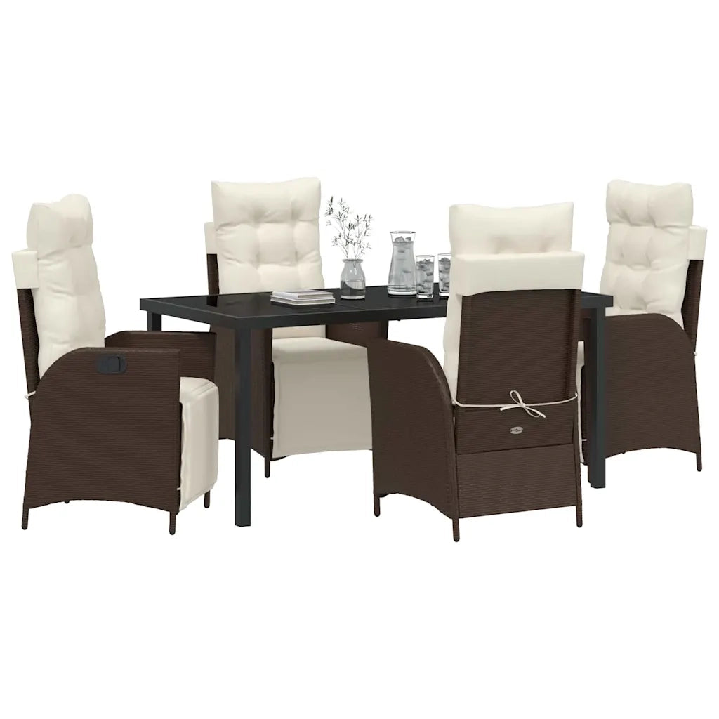 Set da Pranzo per Giardino con cuscino 5 pcs Marrone polyrattan