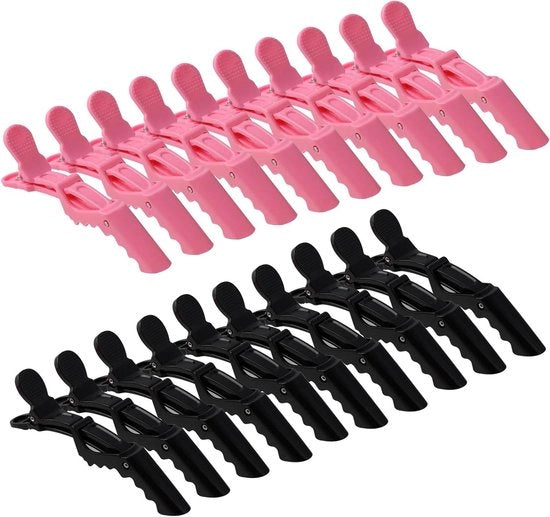 Spille per capelli in plastica a forma di coccodrillo, 20 pezzi per donne, clip per capelli professionale per signore e ragazze, utilizzo in salone e a casa, nero e rosa, ideale per diversi stili di capelli.