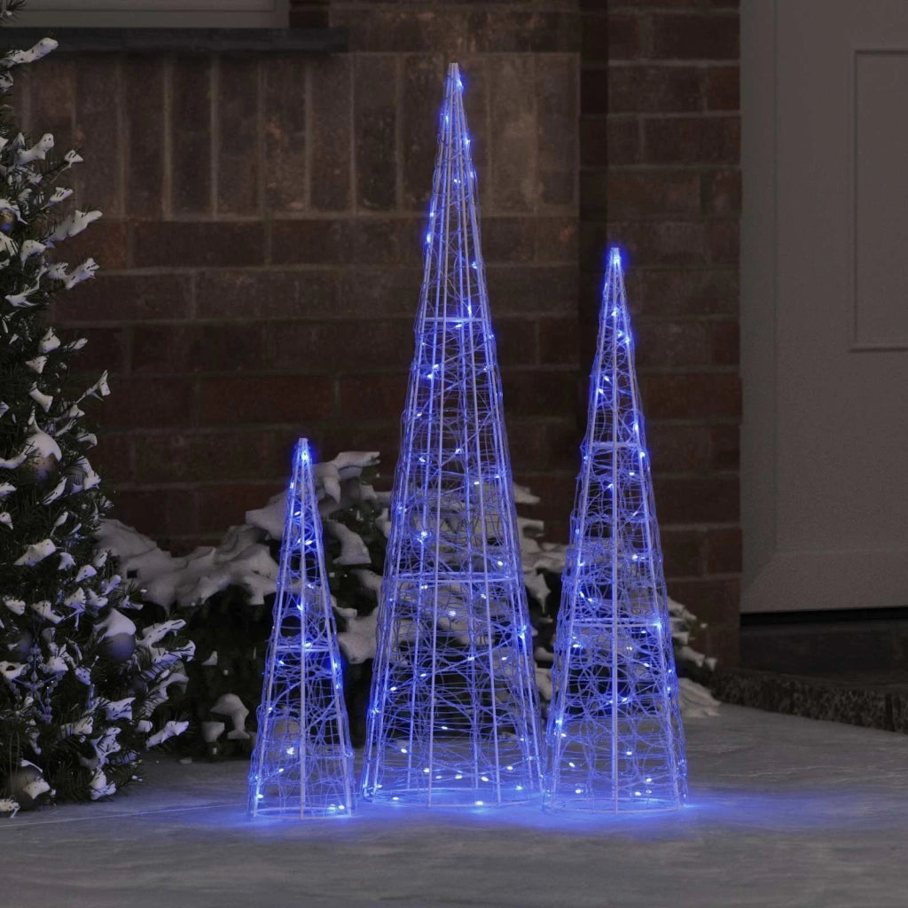 Albero di Natale con 90 LED 3 pcs Blu 20 x 20 x 80 cm Acrilico