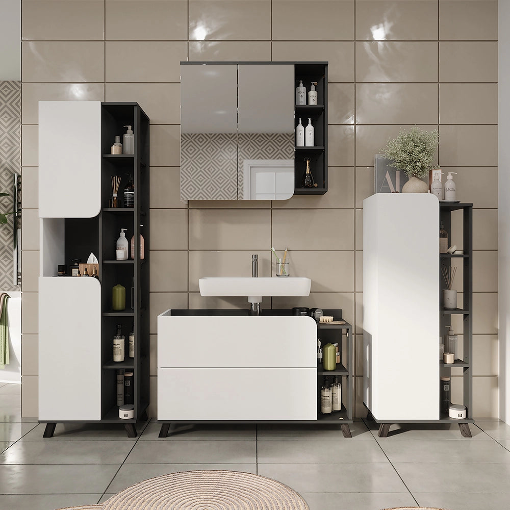 Vicco Mobiletto per lavabo Antracite/bianco 100 x 65 cm con 2 cassetti