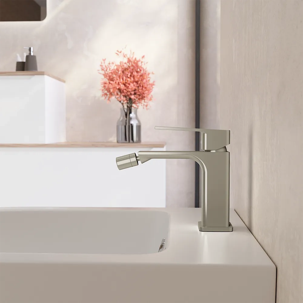 Set miscelatori: lavabo alto bidet senza scarico ed esterno doccia nickel spazzolato | Ingrid