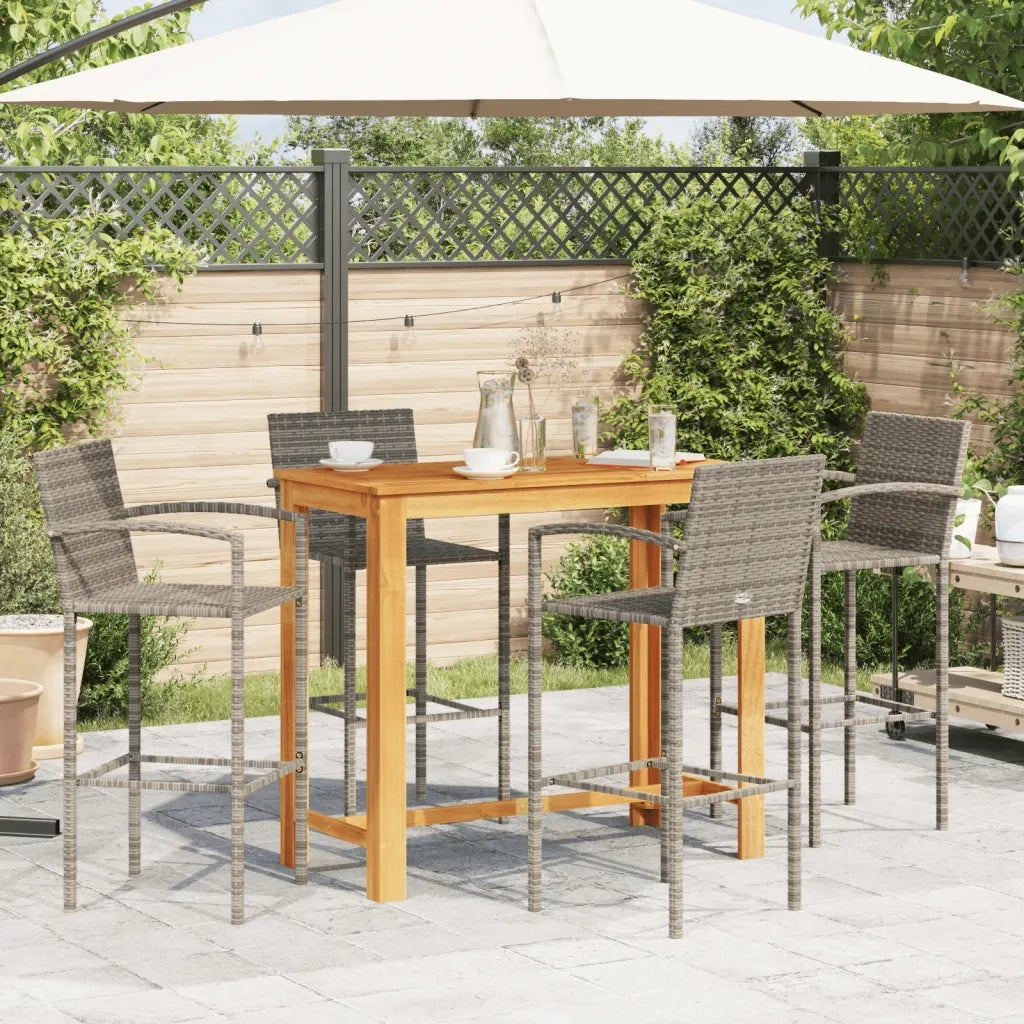 Set Bar Giardino 5pz | Set Salotto da Giardino Grigio Legno Massello Acacia e Polyrattan