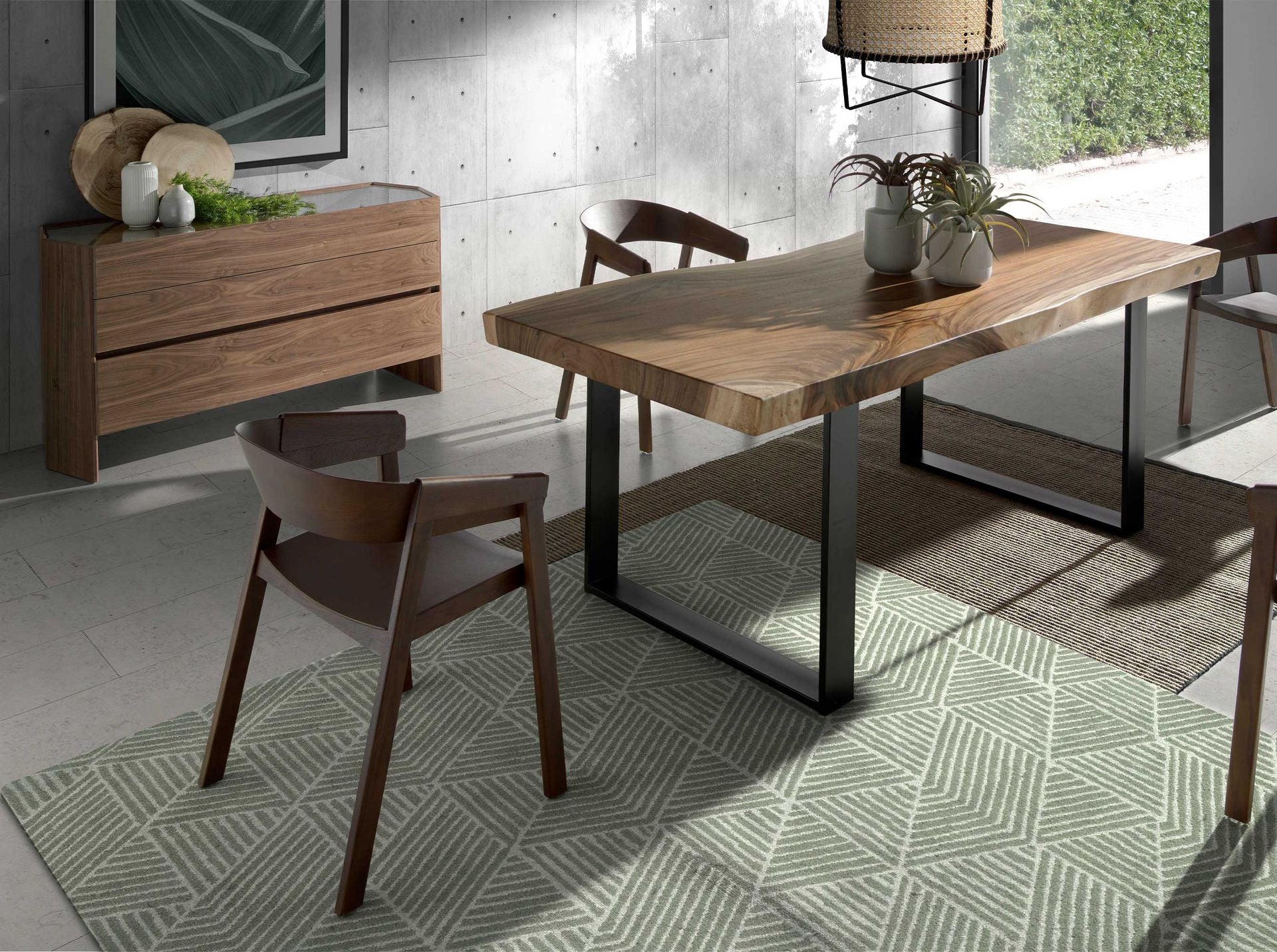 Cassettiera in noce con piano in vetro temperato