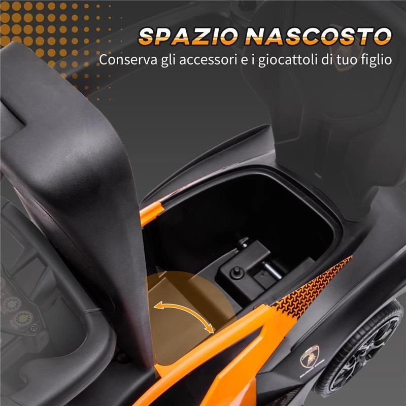 MACCHININA PER BAMBINI 2 IN 1 CON MANIGLIONE E BARRIERA DI SICUREZZA 86.5X40X89.5 CM ARANCIONE E NERO