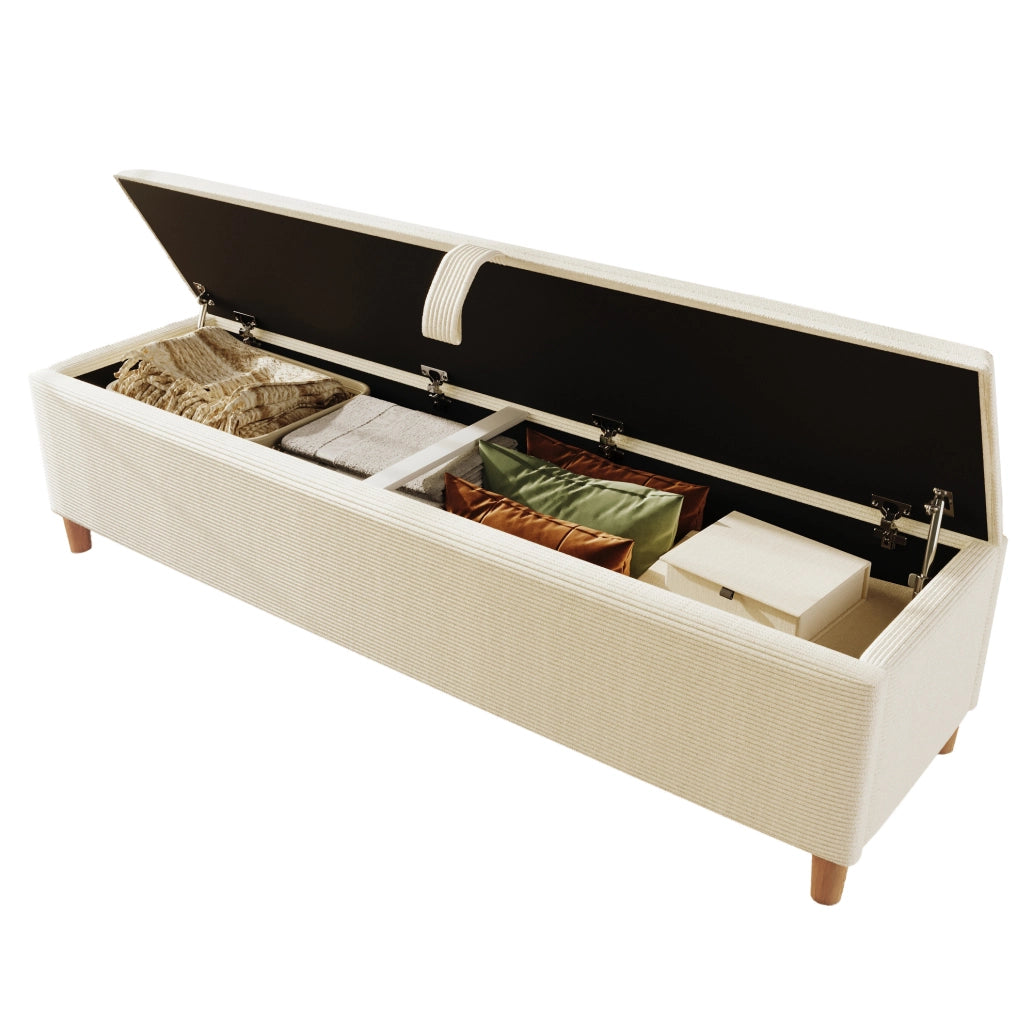 Panca contenitore imbottita in tessuto effetto corda beige