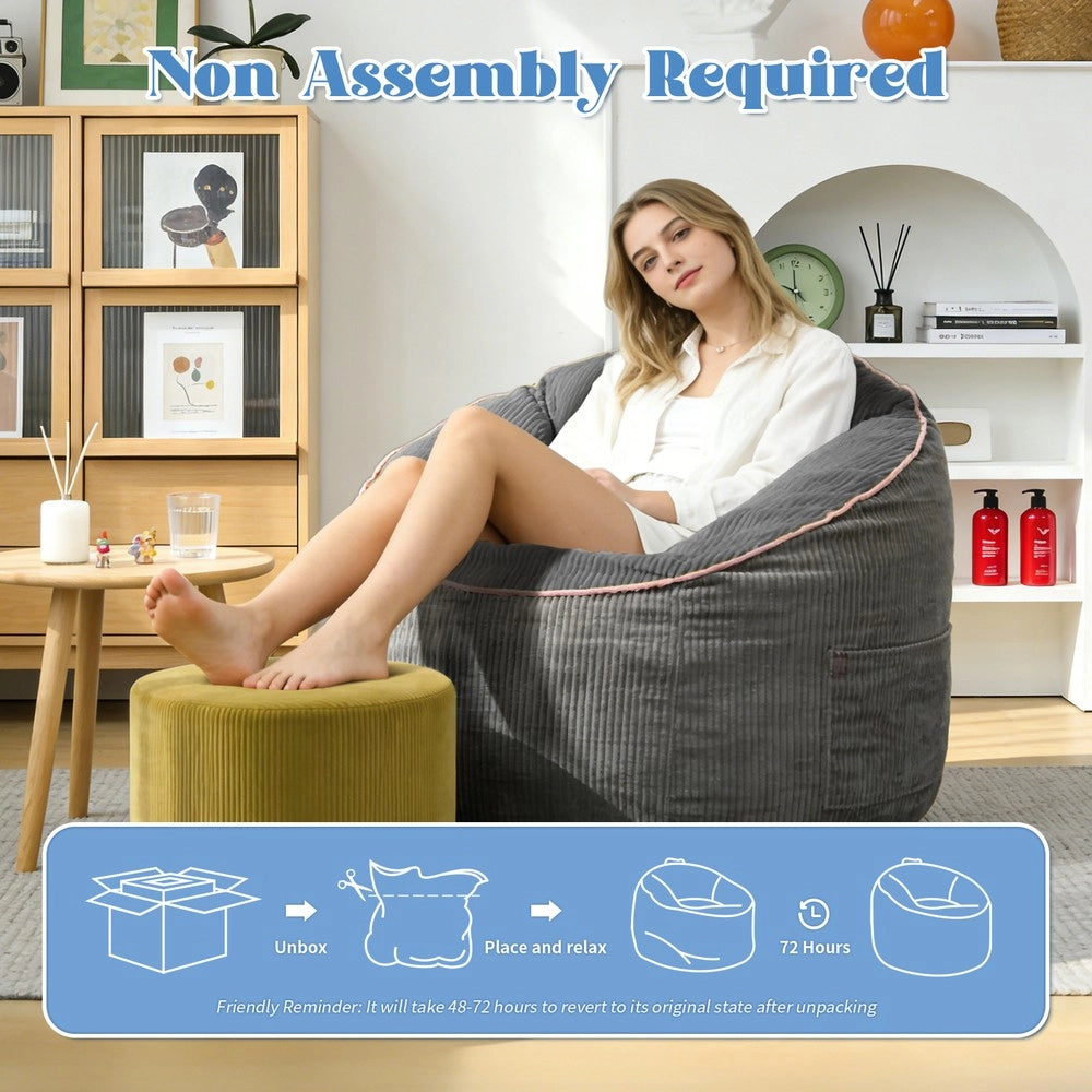 Poltrona Sacco Pouf Curva con Tasca Portaoggetti e Pouf Cilindrico Abbinato ¨C MINIMAL ¨C Design Moderno