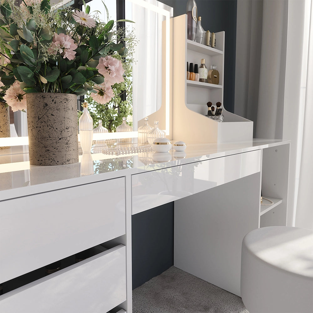 Vicco Tavolo da toeletta Bianco/bianco lucido 158.2 cm 4 parti