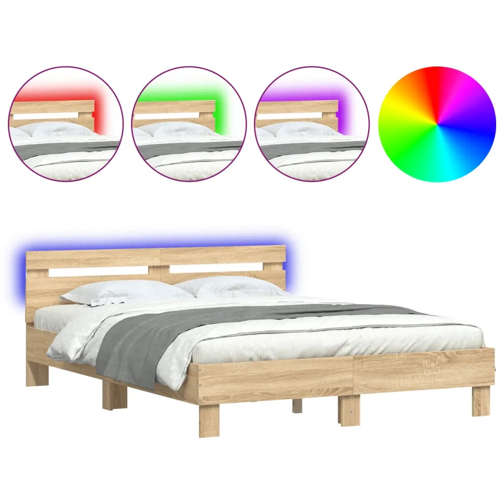 Giroletto con Testiera e LED-Struttura Letto con testiera Rovere Sonoma 140x190 cm 312302