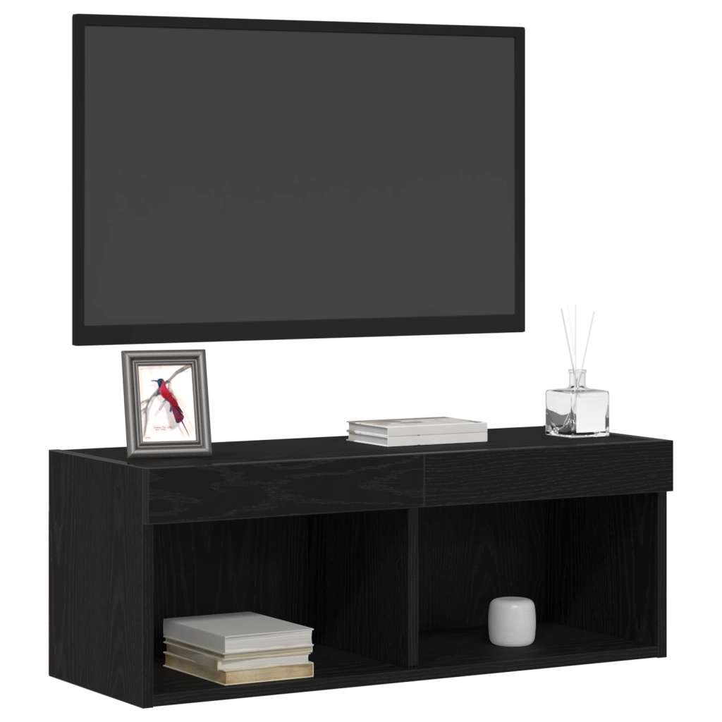 Mobile TV  con luci LED Rovere Nero 80x30x30 cm