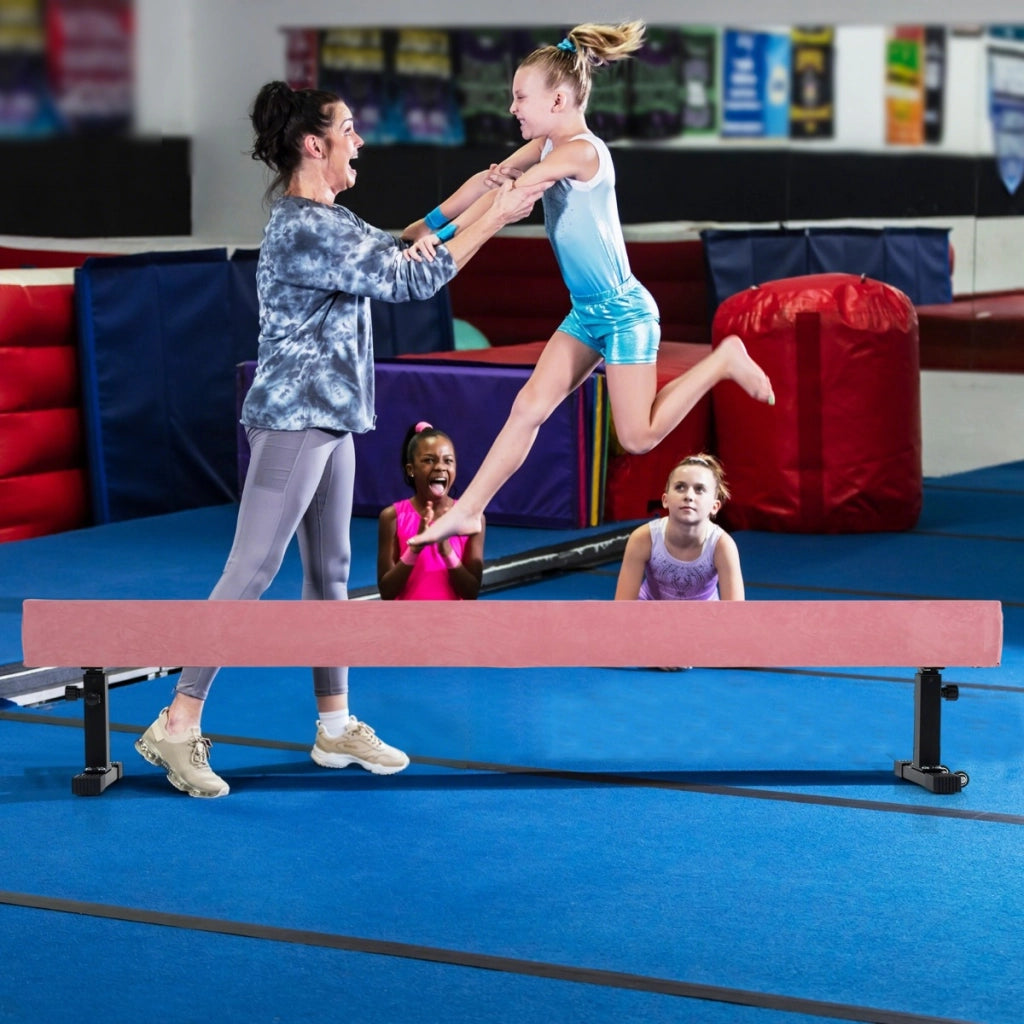 Trave di equilibrio regolabile con 3 altezze per principianti e professionisti-Attrezzatura per allenamento a casa Rosa