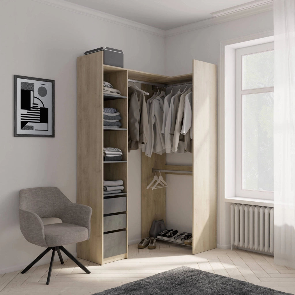 Guardaroba grande Battuda, Mobile camera da letto, Cabina armadio portabiti, Armadio appendiabiti, 200x44 h218 cm, Rovere