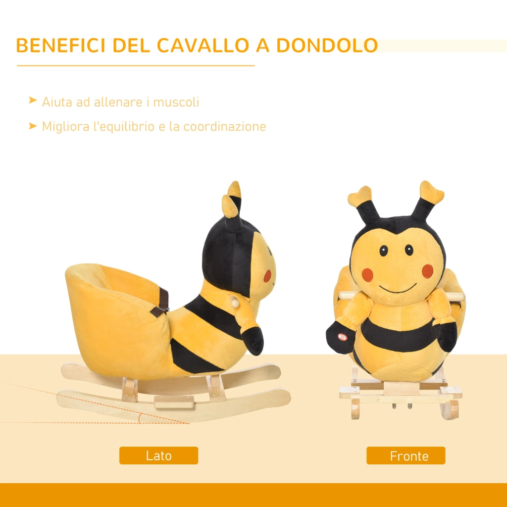 EasyComfort Animale a Dondolo per Bambini a forma di Ape in Legno di Pioppo con Musica, 60x33x45 cm, Giallo e Nero
