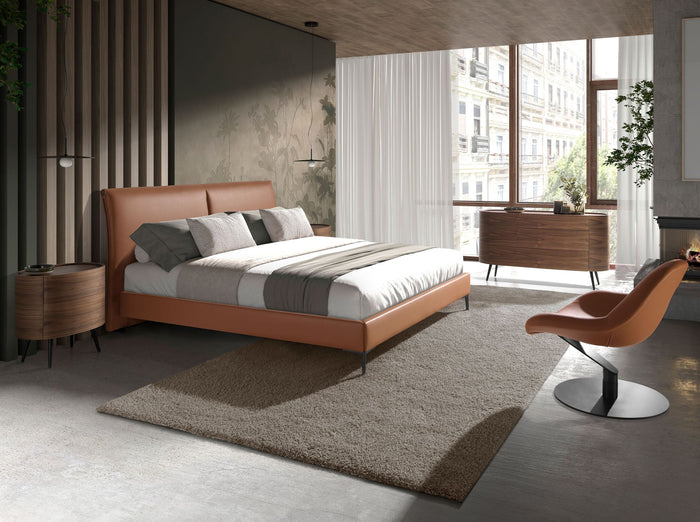 Comodino in noce e acciaio nero