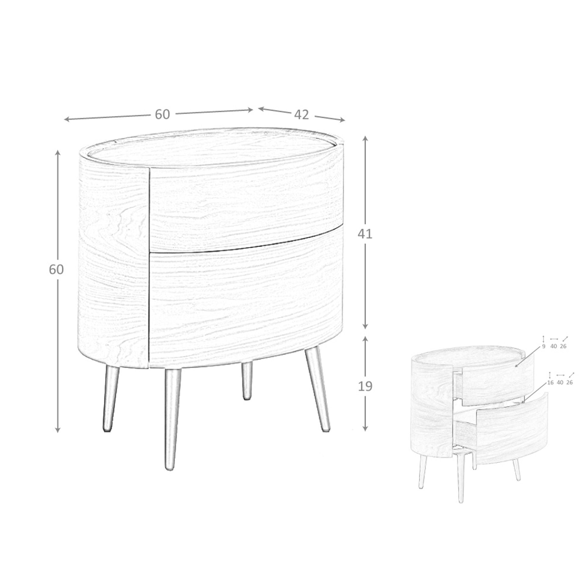 Comodino in noce e acciaio nero