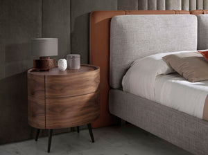 Comodino in noce e acciaio nero