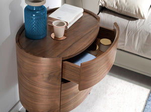 Comodino in noce e acciaio nero