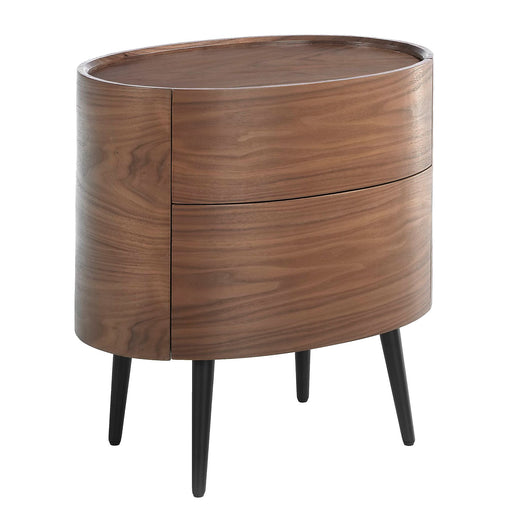 Comodino in noce e acciaio nero