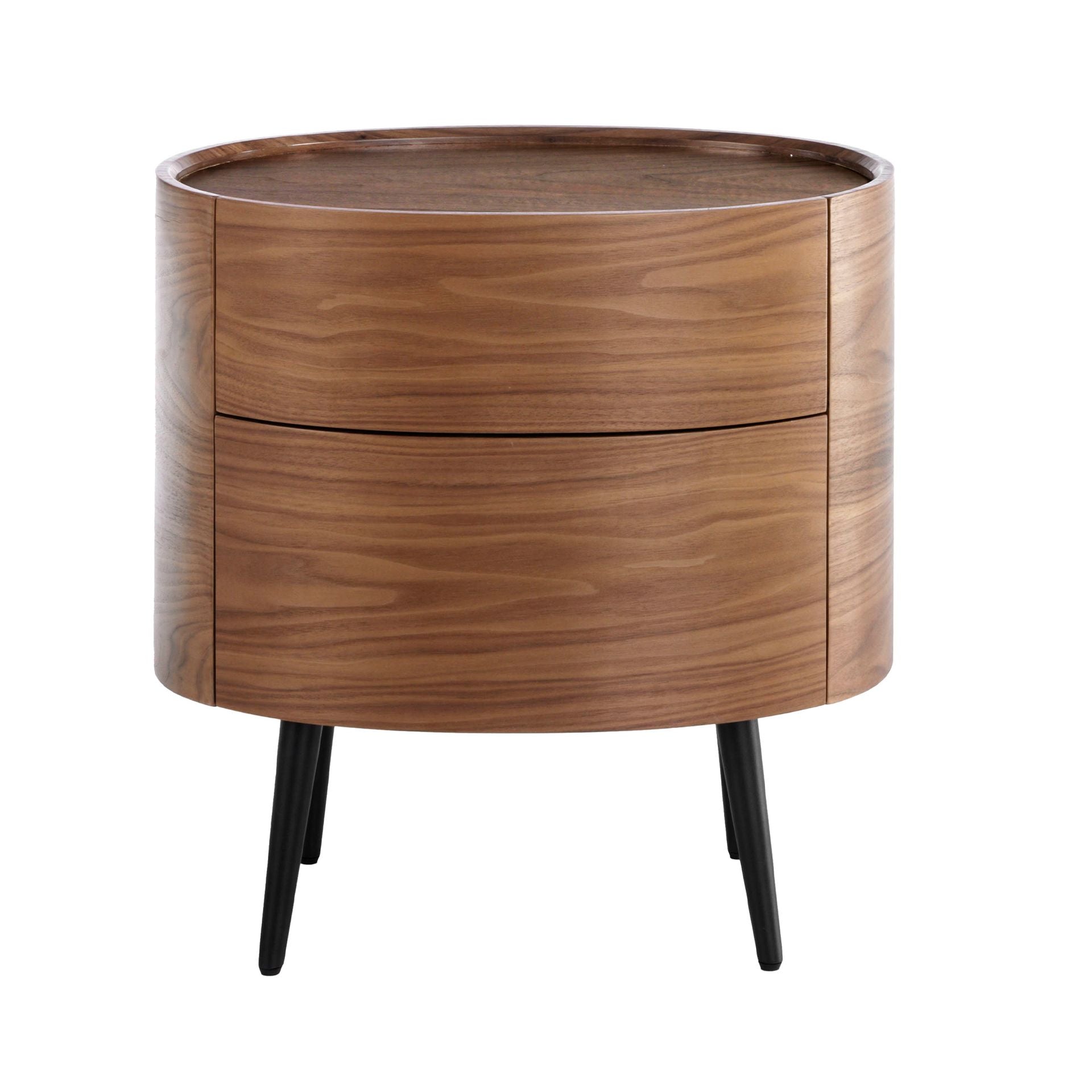 Comodino in noce e acciaio nero