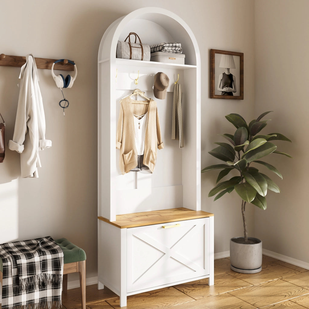 Armadio multifunzionale con scarpiera, ripiano e ganci ¨C Appendiabiti per ingresso, struttura in MDF resistente, design moderno, robusti piedini in