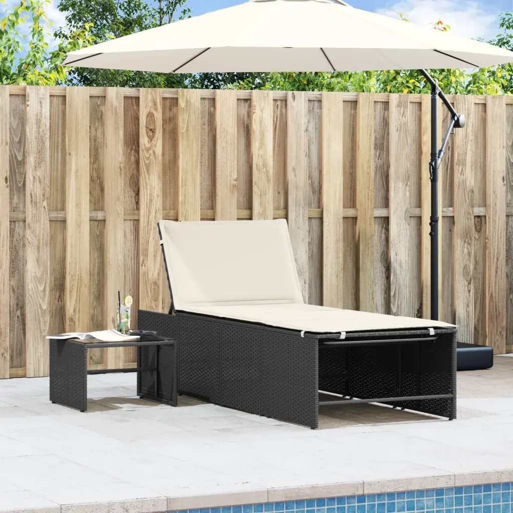 Lettini prendisole modulari 2 pz con tavolo nero in polyrattan 368422