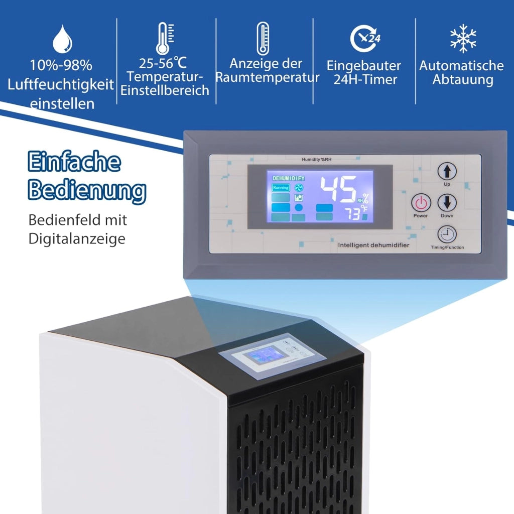 Deumidificatore Elettrico 118L/Giorno, Deumidificatore Professionale Industriale con Ruote, Tubo di Scarico, Timer 24 Ore, Filtro Rimovibile Lavabile, per Cantine, Magazzini, Scantinati (Bianco)