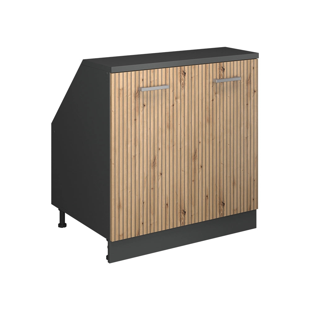 Mobile cucina sottotetto R-Line Rovere artigianale/Antracite 80 cm con 2 porte, carcassa 60 cm profondità Vicco
