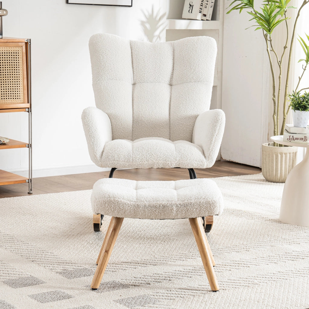 Sedia a dondolo ergonomica - Zephmum- 92x65 cm - Bianco - Con poggiapiedi, telaio in legno di gomma, portata 250 lbs