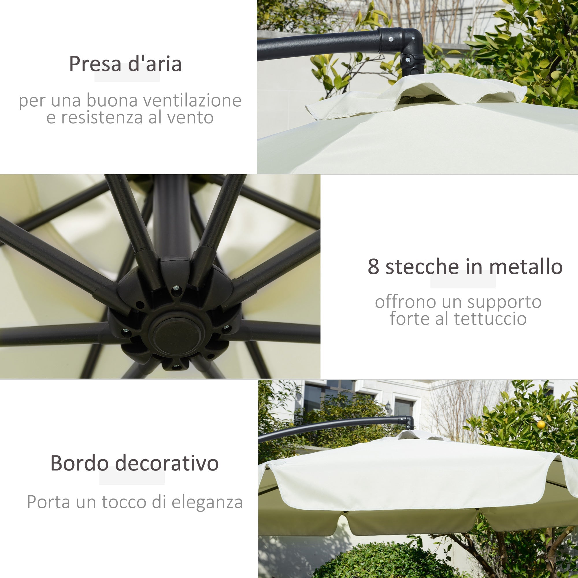 Ombrellone da Giardino Decentrato Ø265x265 cm in Metallo e Poliestere Beige