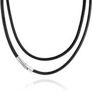 Collare per uomo in pelle sintetica impermeabile 3 mm pelle nera intrecciata lunghezza 51 cm