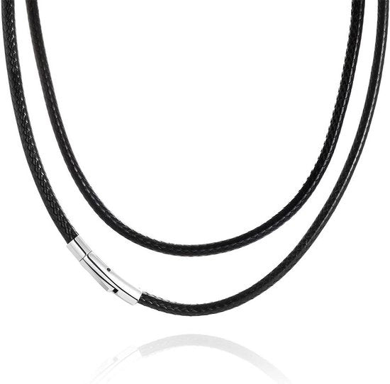 Collare per uomo in pelle sintetica impermeabile 3 mm pelle nera intrecciata lunghezza 51 cm