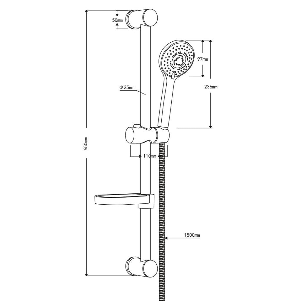 Asta doccia saliscendi 006 completo doccetta 3 funzioni multigetto h 65 cm *** pezzi 1