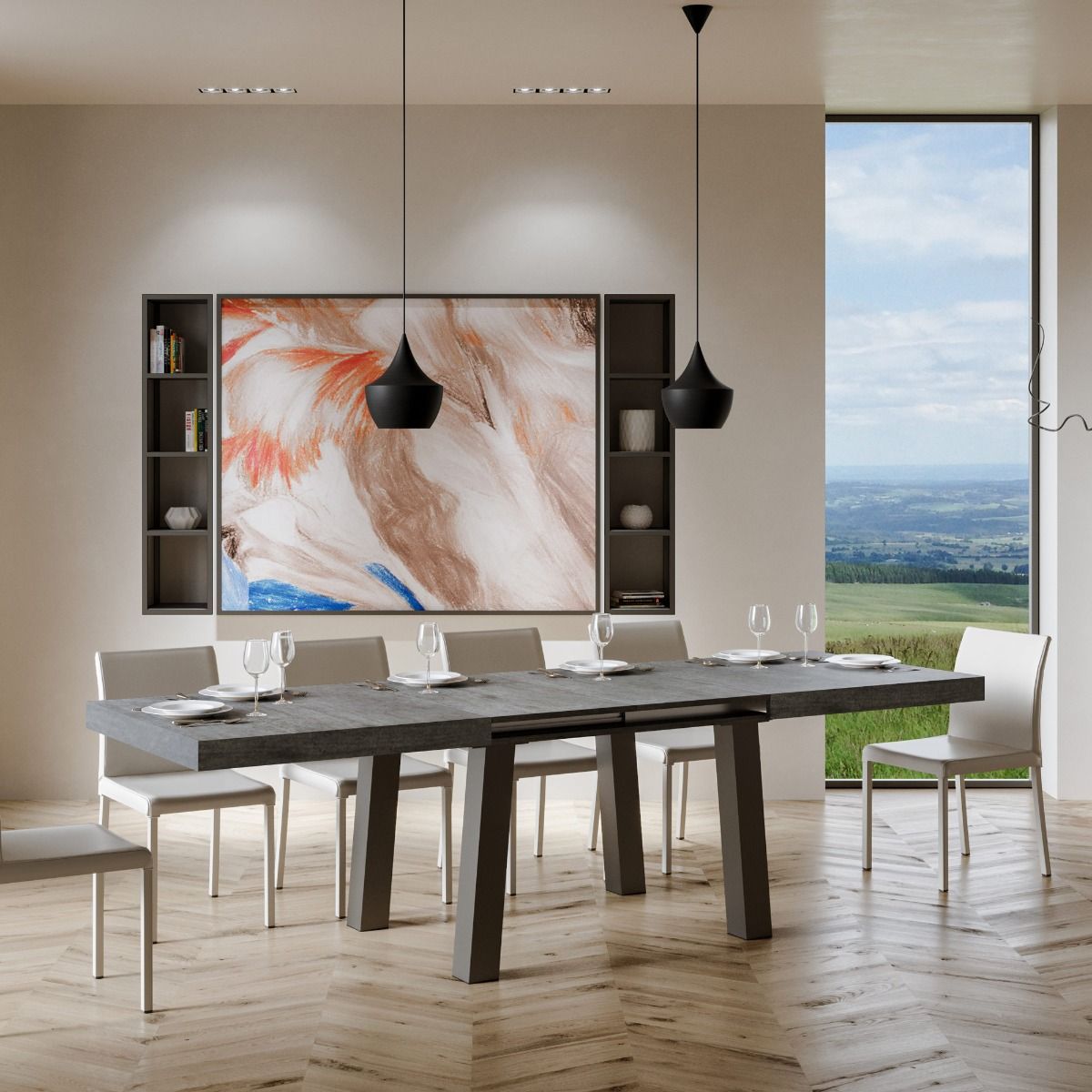 Tavolo Allungabile 200-304x90x77 cm Bridge Cemento Telaio Antracite