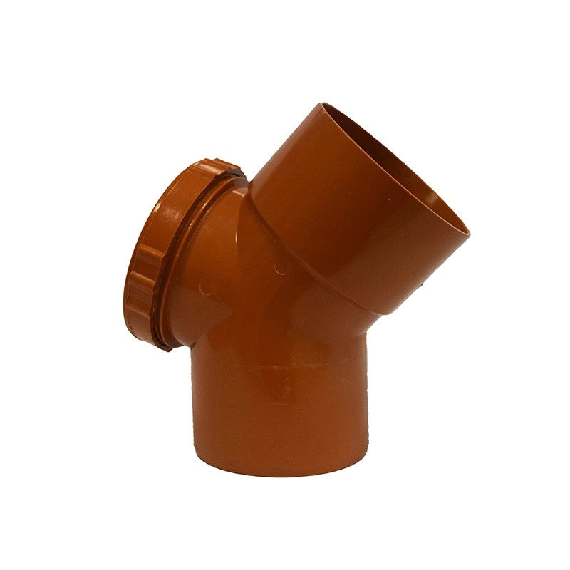 Curva 45° con tappo per ispezione in pvc : Colore - Ral 8023, Diametro - 125 (con tappo Ø100)