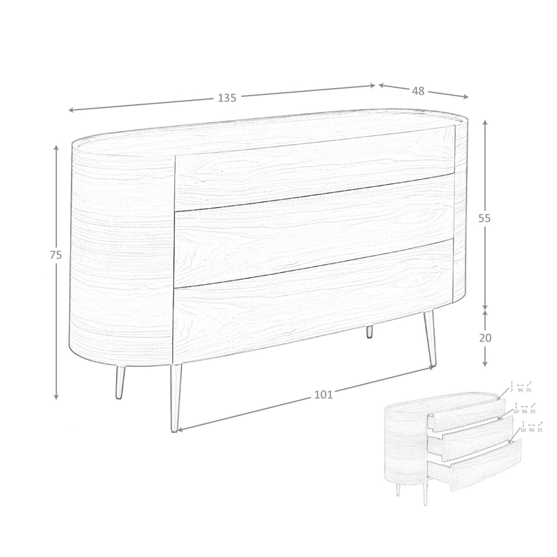 Comò in noce e acciaio nero