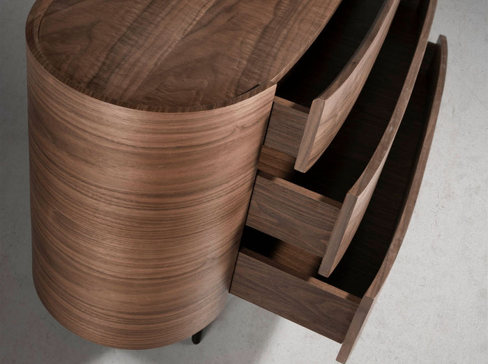 Comò in noce e acciaio nero