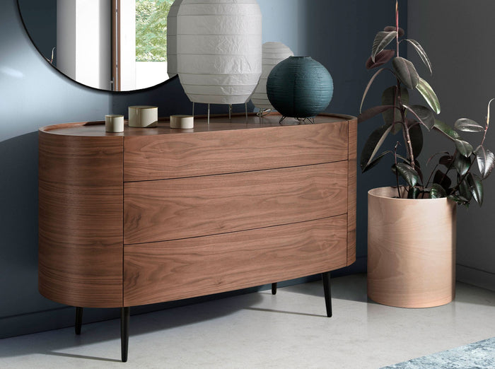 Comò in noce e acciaio nero