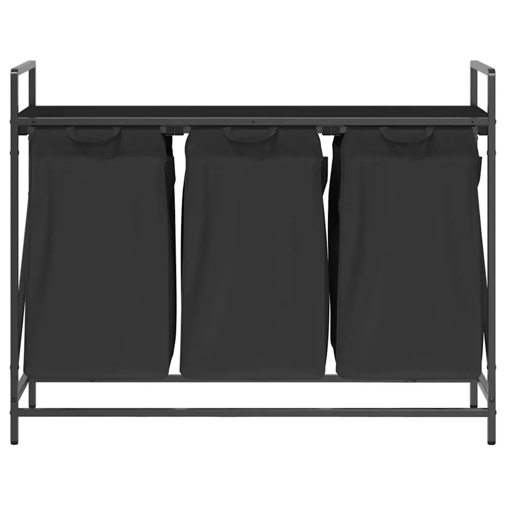 Cesto per la Biancheria 3 Scomparti con Ripiano Rovere Nero CFW9376018