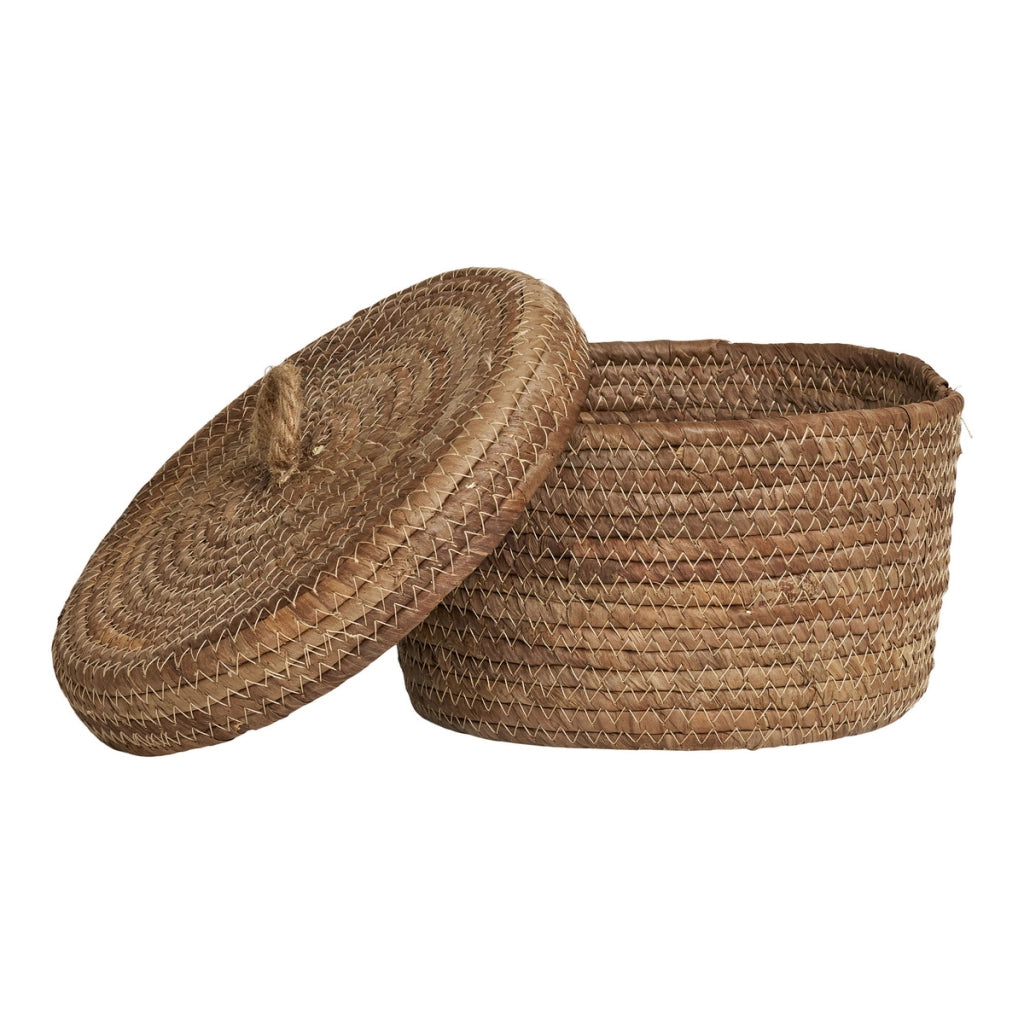 Set di 2 Cesti Portaoggetti Desio, Marrone, Foglie di Banano, 21x21x14 cm
