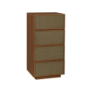 Cassettiera decorata in legno e tessuto 4 cassetti, noce
