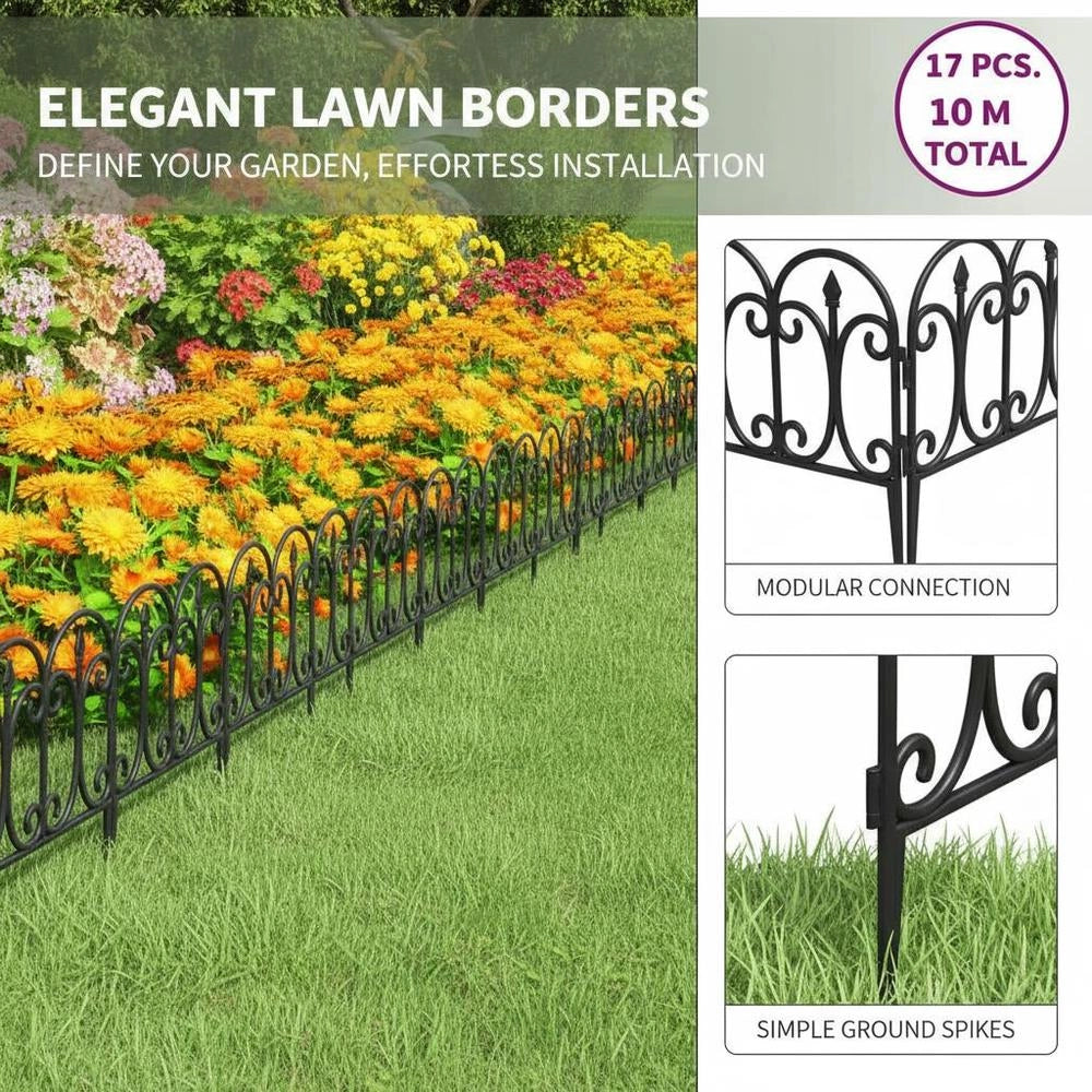 Lawn Edging, 17 Pieces, Black, 10 M, PP