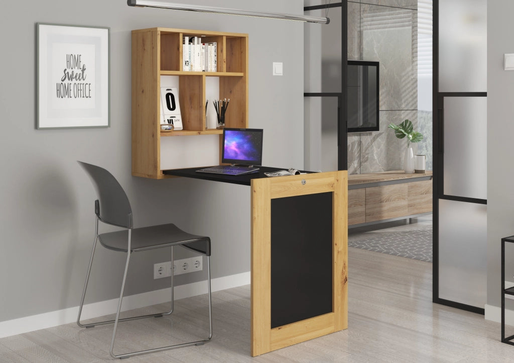 MOBILE MENSOLA SCRIVANIA PIEGHEVOLE ROVERE NERO OPACO 90 x 60 x 145 cm TILT