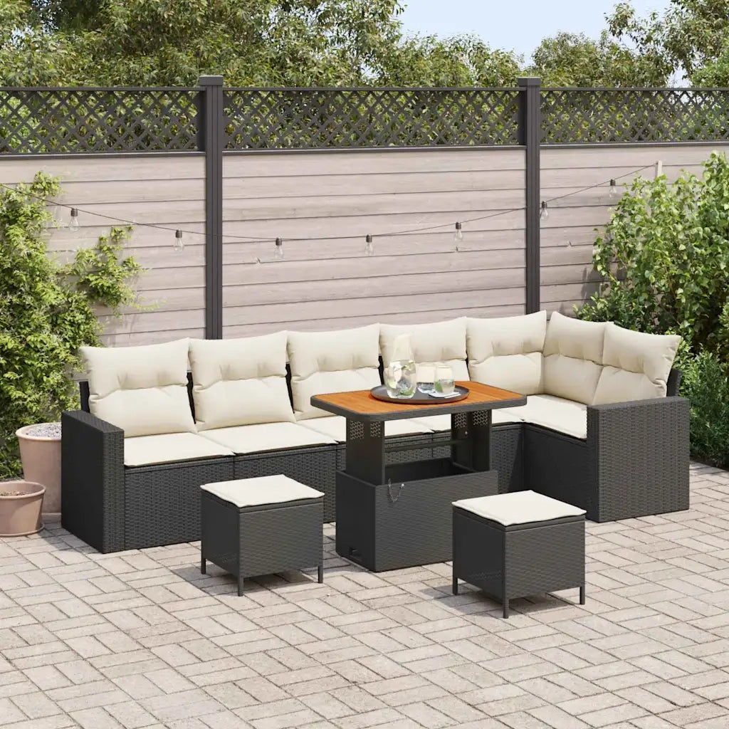 Set Divano da Giardino 9 pcs Nero polyrattan