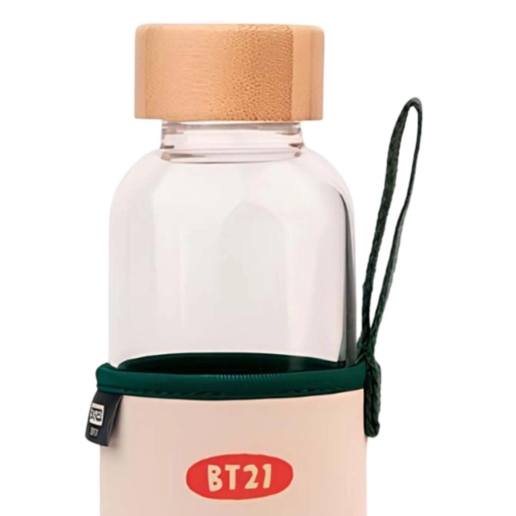 Borraccia in vetro riutilizzabile da 500 ml con motivo KOYA e custodia Bianco / Verde Line Friends BT21