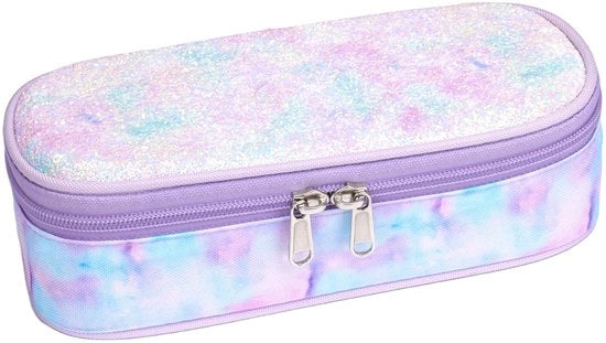 Etui per bambine - Grande borsa per bambini, Etui per bambine per la scuola, 2 compartimenti e contenitore per penne all'interno (disegno batik blu scuro)
