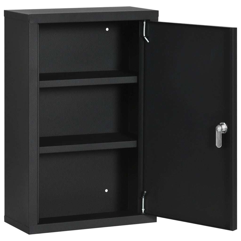 Armadietto Medicinali con 3 Ripiani e Chiave ¨C Zephmum ¨C 30x14x46cm, Nero