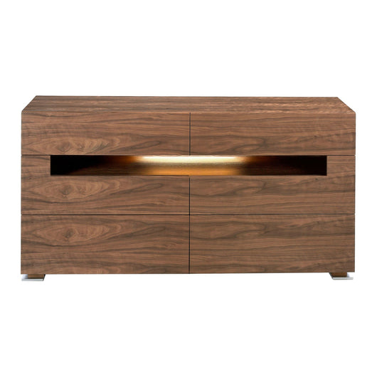 Credenza in noce e acciaio lucido con illuminazione interna