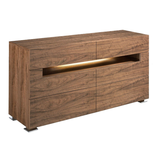 Credenza in noce e acciaio lucido con illuminazione interna