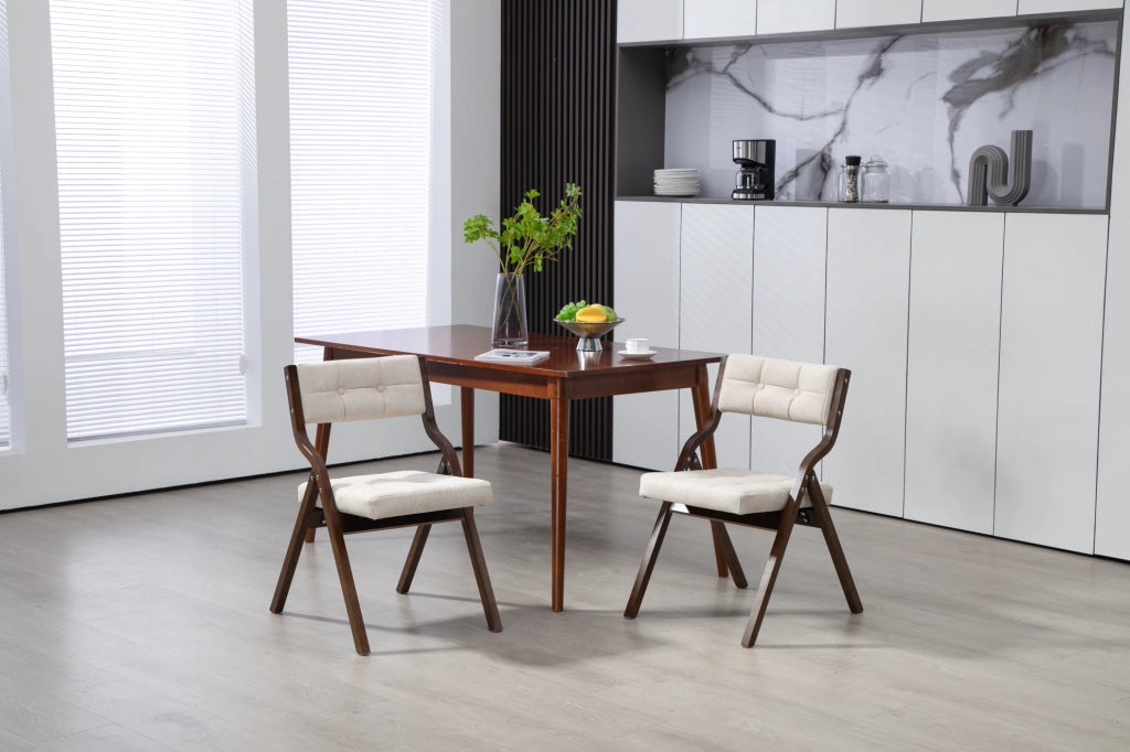 Sedia Pieghevole da Pranzo in Legno con Cuscino, Set da 2, Colore Crema