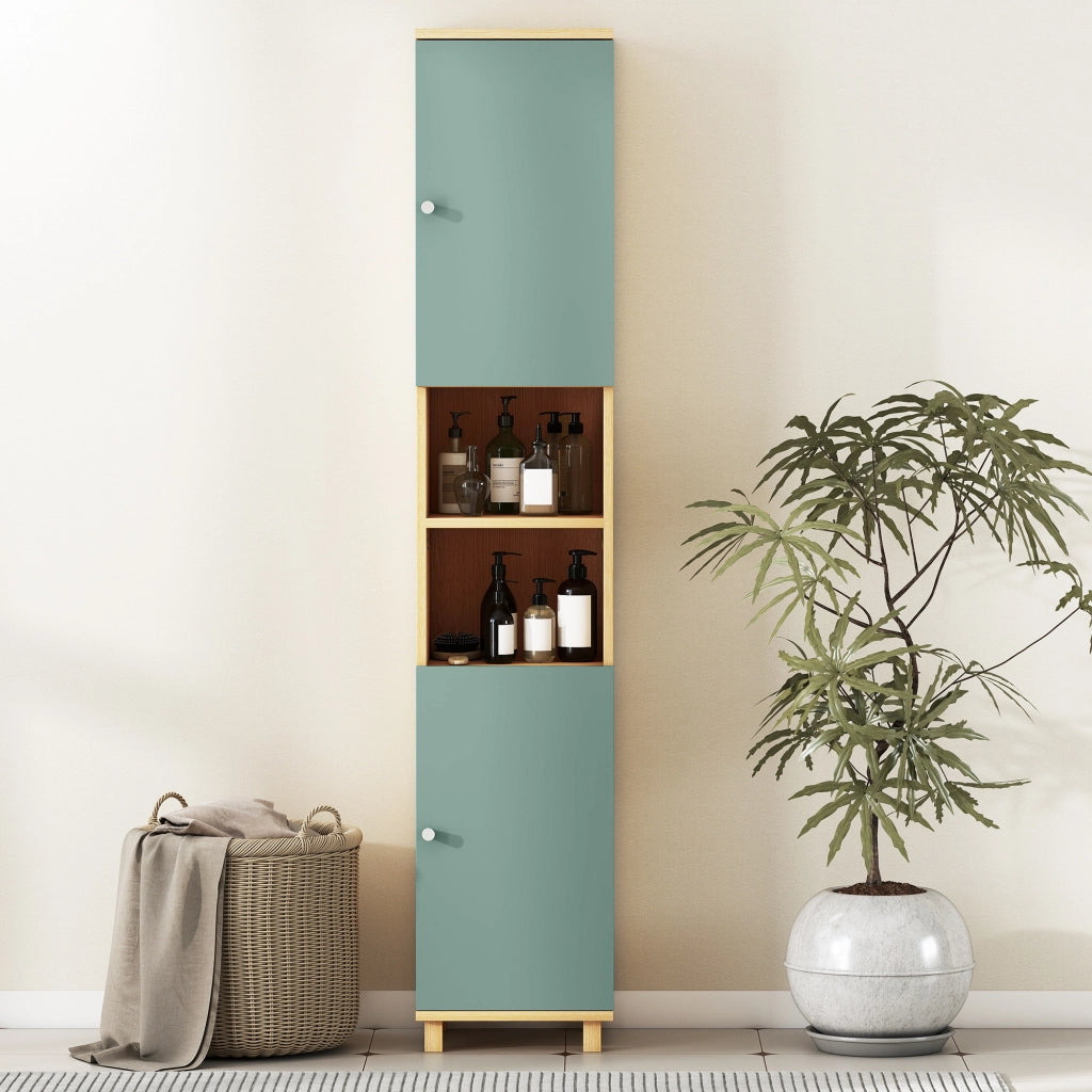 Mobile bagno armadietto 2 ante 2 ripiani aperti regolabili ¨C zephmum ¨C verde 30x30x166 cm